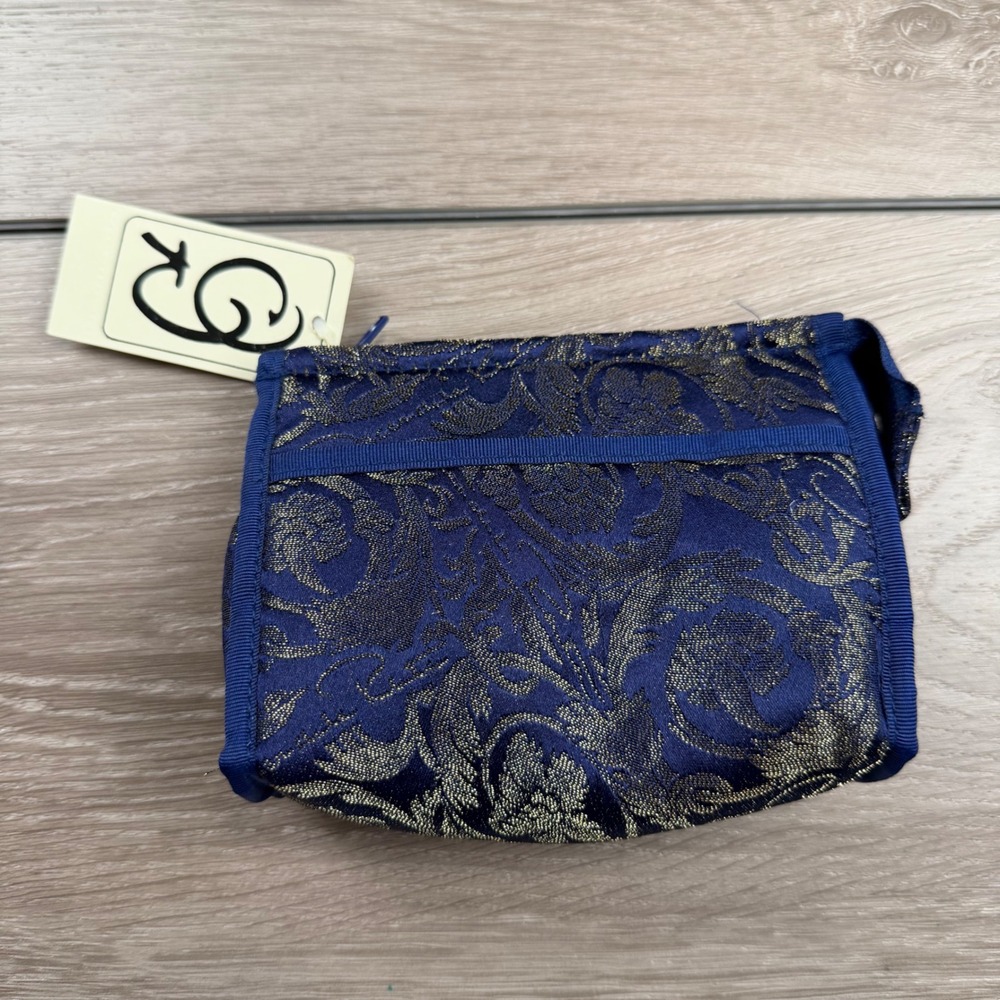 Oscar de la Renta Womens Cosmetic Bag Brocade Floral Blue Gold OS